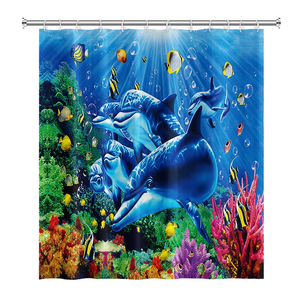 SDOTPMT 165x183cm Ocean Undersea Whale Shower Curtain Colorful Tropical Fishes Underwater World Bath Curtain Blue Ocean Bathtub Curtain for Bathroom Decor Waterproof with Hooks — image 1