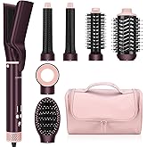 MaxAIR 2.0 7-in-1 Hot Air Styler,Travel Dual Voltage Multi-Styler Set, High Speed Hair Dryer Brush with Air Hair Straightener, 1.1 Inch Auto-Wrap Curlers, 110,000RPM,Jasper Plum