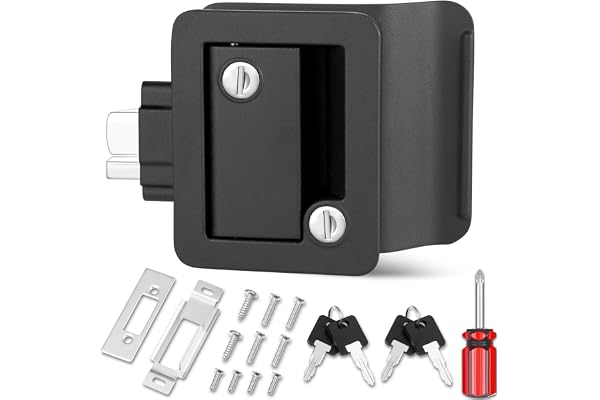 RV Entry Door Lock, 100% Metal Camper Lock, Travel Trailer Door Latch, RV Lock Replacement Kit with Paddle Deadbolt 4 Keys, f