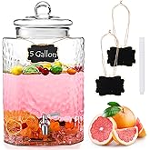Baderke 5 Gallon Glass Drink Dispenser for Parties Beverage Glass Water Dispenser With 18/8 Stainless Steel Leakproof Spigot Hanging Chalkboard Signs Pen for Party Wedding