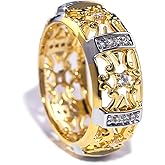 Round Cut Cubic zircons 14K Silver Plated High Polished Iced Out Lab Diamond Wedding Band Eternity Bands Ring for Men Women (Gold, 9)