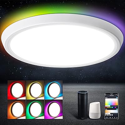 Buy Smart Ceiling Light Fixture Oeegoo Slim Led Flush Mount Light Fixture Dimmable 12 Inch 35w Low Profile Wifi Rgb Ceiling Lights Compatible With Alexa Google Home For Bedroom Living Room Lighting