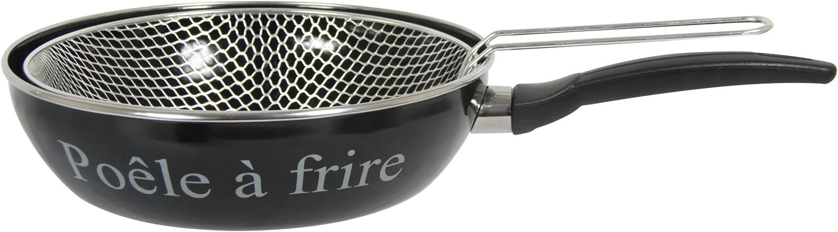Menastyl Cuisson 8011967 Poêle à Frire avec Panier Acier Emaille Noir Diamètre 26 cm