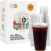 Turbo Bee 200 Sets 20 OZ Clear Plastic Cups with Lids and Straws, Disposable To Go Iced coffee cups with lids for Cold Drinks, Smoothie, and Slushie