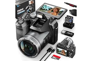 NBDDIGITAL 64MP Professional Digital Camera for Photography Autofocus, 5K Vlogging Camera for YouTube,16X Anti-Shake Compact Travel Camera with WiFi & App Control, Flash,SD Card, 2 Batteries (Black)