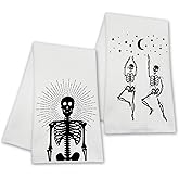 Isfvqyub Funny Skull Kitchen Towels, Goth Skeleton Hand Towels for Bathroom, Housewarming Gifts for Women Friends Skull Lovers, Farmhouse Home Tea Towel Halloween Decorations, Set of 2-10