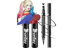 Honlley Halloween Harley/Joker Makeup Kit for Women Girls Costume Cosplay | Red Blue Face Body Paint Grease Stick + Black Liquid Eyeliner Stamp Pen for Clown Party Accessories
