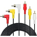3 RCA Cable - Premium Gold Plated 90 Degree Right Angle RCA Audio / Video Cable 3 Male To 3 Male Composite Video Audio A/V AV Cable