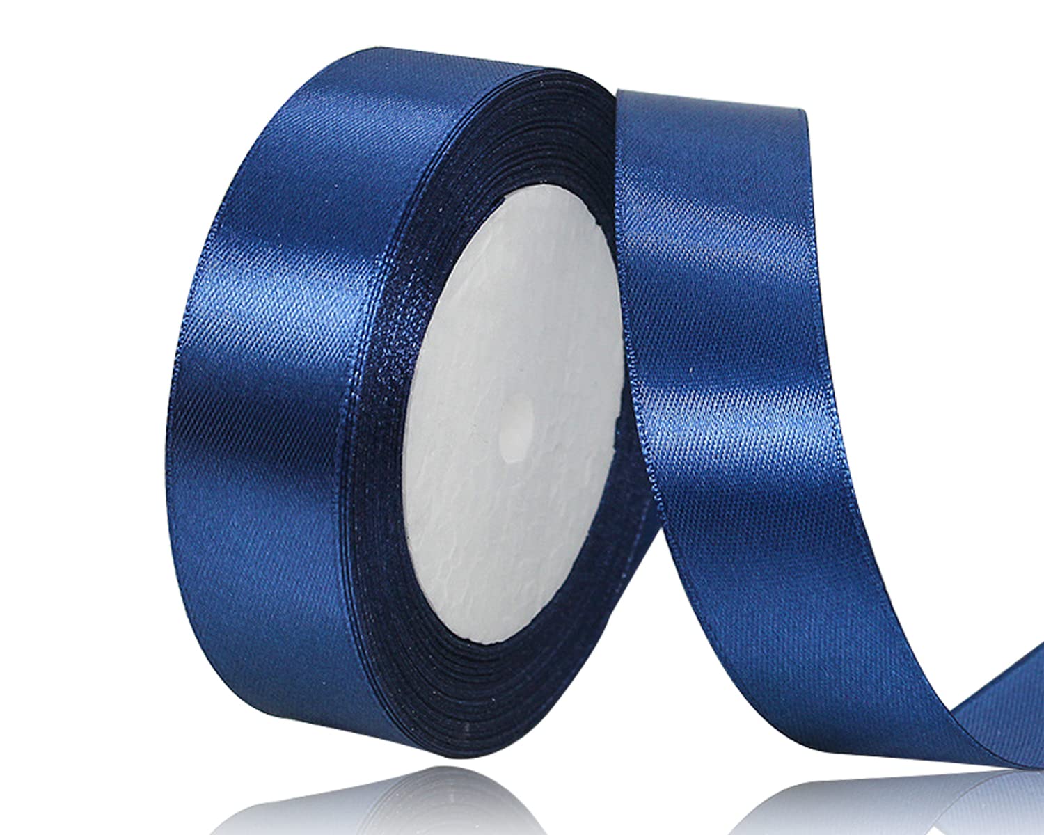 Navy Blue Satin Ribbon 25mm x 22 Meters, Solid Colour Fabric Ribbon for Gift Wrapping, Crafting, Balloon, Sewing Project, Hair Bows, Bridal Bouquet, Wedding Favours Decoration