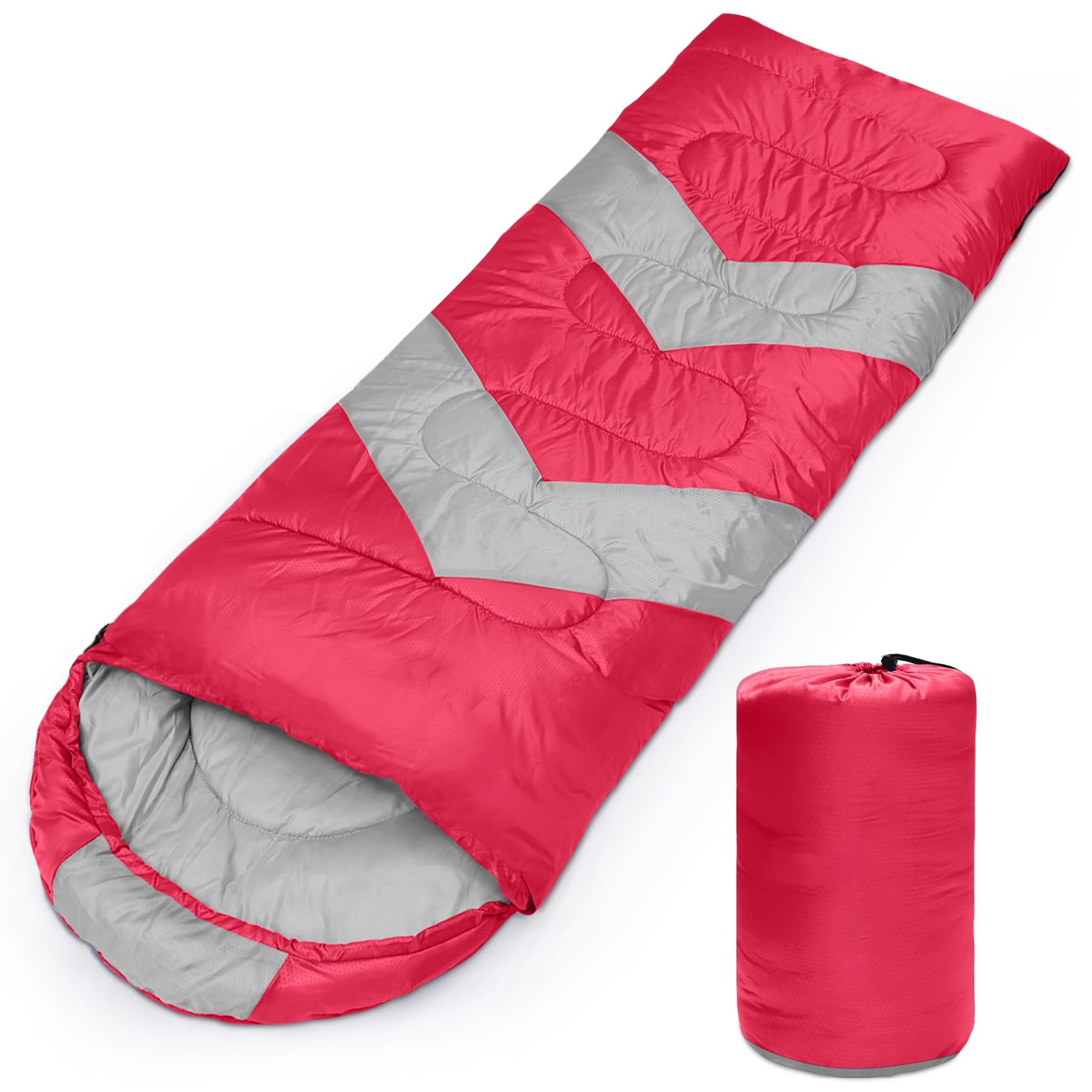 Tesmien Sleeping Bag for Adults & Kids 3-4 Season Warm Weather and Winter Lightweight, Waterproof for Teens, Men's Indoor & Outdoor Camping/Traveling/Hiking, Red Grey — image 1