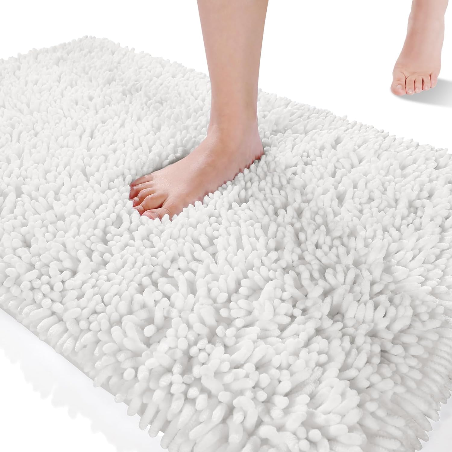 Yimobra Luxury Chenille Bath Mat, Extra Soft and Absorbent Shaggy Bathroom mats Non Slip, Machine Washble Dry, Plush Floor Carpet for Tub, Shower, and Bath Room, White, 43 x 61 cm — image 1