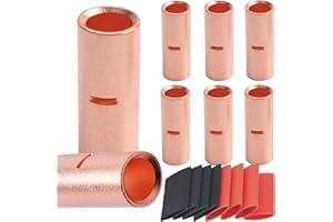 SVAAR 2 Gauge Butt Connectors 8PCS 2 AWG Non Insulated Butt Splice Connectors Uninsulated Butt Splices Kit Bare Pure Copper Seamless Crimp Barrel Wire Butt Terminals & 8PCS 3:1 Heat Shrinks