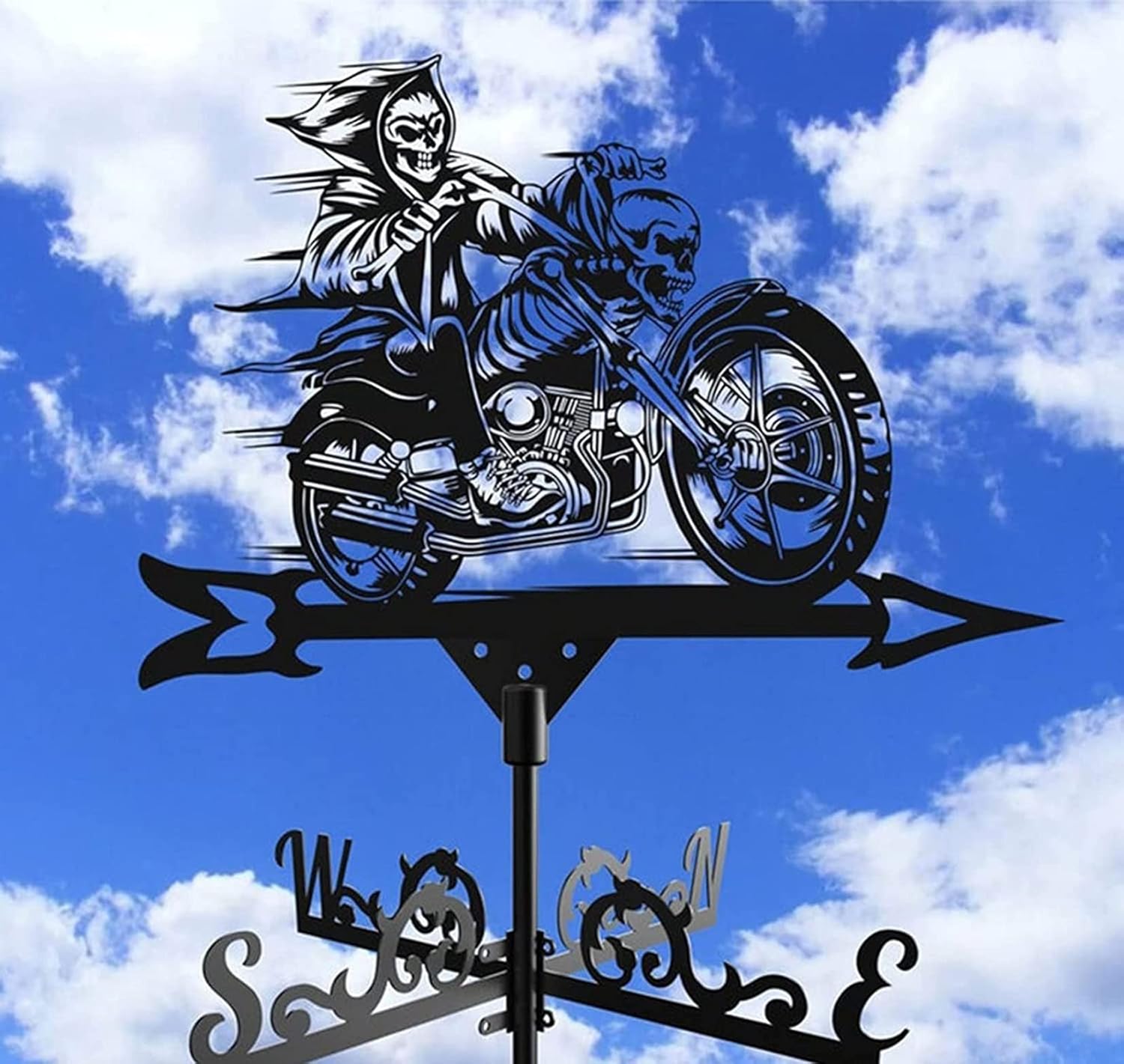 Weathervanes - Jayiaine Weather Vane, Cast Iron Wind Vane with Motorcycle Ornament Indicator Professional Measuring Tool Outdoor for Roofs Weathervane Garden Yard Patio Decor Plug-in,Black