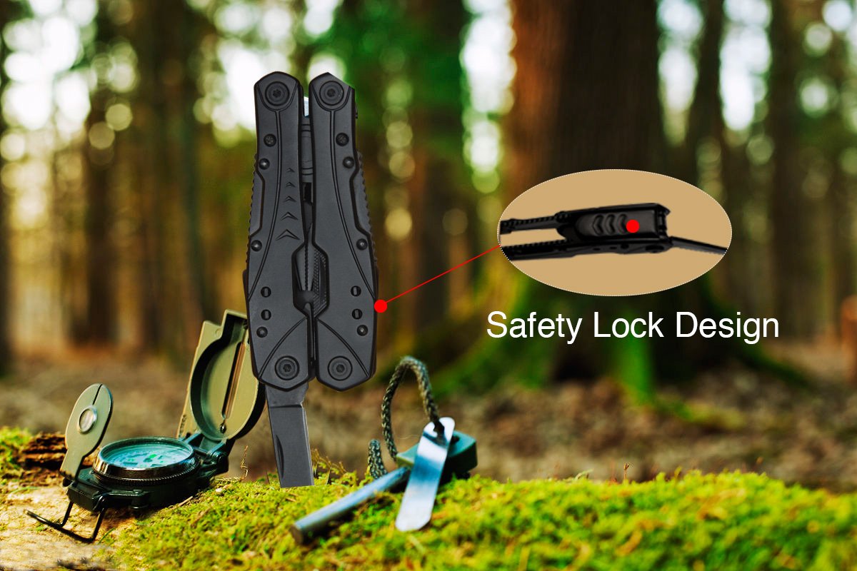 Multitool Pliers Newild 12-in-1 Multi Purpose Pocket tool Set with Knife Fire Starter Nylon Sheath Durable Black Oxide Super Hardened 420 Stainless Steel for Survival,Camping,Fishing,Hunting,Hiking