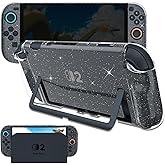 Protective Case for Nintendo Switch 2, Clear Switch 2 Case Hard PC Cover & Soft TPU Ergonomic Joy Con Grip Cover, Dockable Cases Shock-Absorbing & Anti-Scratch Slim Shell Travel Protector, Glitter