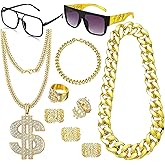 Boonbery Hip Hop Costume Kit 80s 90s Rapper Accessories, Outfits for Men Women Cosplay Club Old School Themed Party Supplies