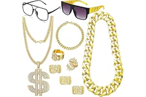 Boonbery Hip Hop Costume Kit 80s 90s Rapper Accessories, Outfits for Men Women Cosplay Club Old School Themed Party Supplies