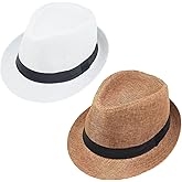 Giroir 2Pack Fedora Hats for Men Women Short Brim Unisex Short Brim Summer Beach Style 1920s Party Accessories