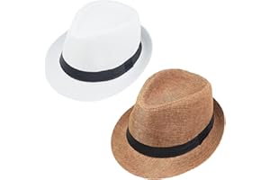 Giroir 2Pack Fedora Hats for Men Women Short Brim Unisex Short Brim Summer Beach Style 1920s Party Accessories