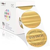 PARLAIM 2”Thermal Label Stickers,Brashed Golden Circle Thermal Labels, Self Adhesive Direct Round Thermal Sticker Label for Name Tag DIY Custom Business- 400PCS(Brashed Glod)