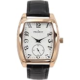 Peugeot Men's Vintage Rose Gold Cushion Watch Remote Sweep Leather Strap | Cushion shaped case 50x38mm Arabic numeral dial Sweep second hand Leather strap Complimentary battery replacement