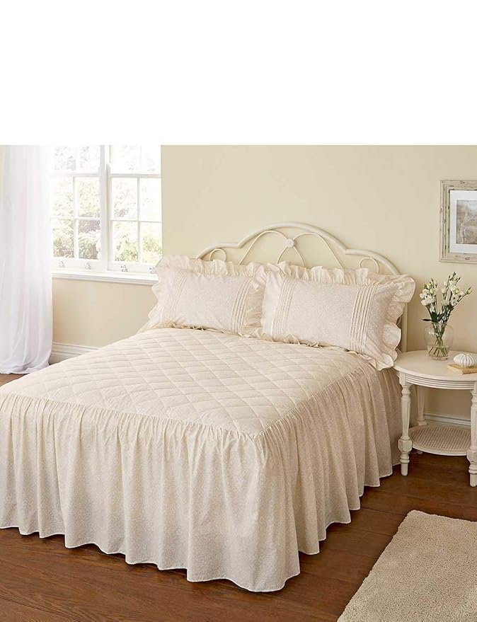 VANTONA Country Monique Fitted Bedspread Single Cream Amazon.co
