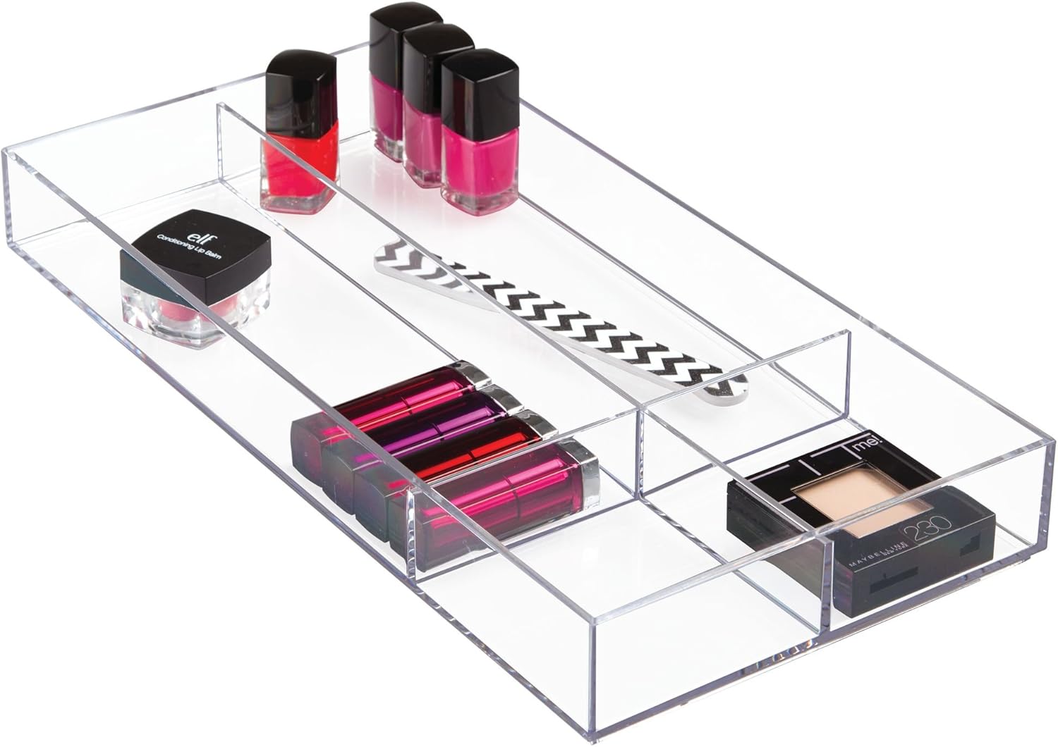 iDesign Makeup Organiser Tray, Large Plastic Drawer Organiser with 4