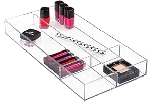INTERDESIGN iDesign Clarity Plastic Divided Drawer Organizer, Storage Container for Vanity, Bathroom, Kitchen Drawers, 8" x 16" x 2", Clear,40850