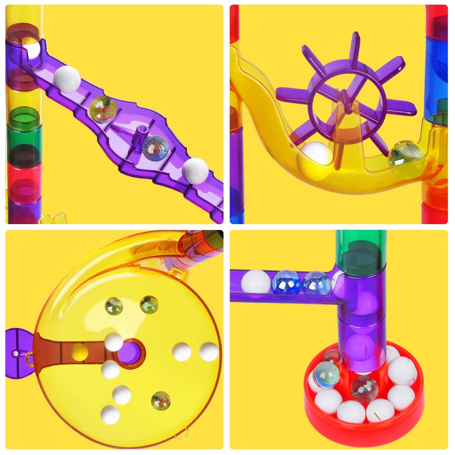 Marble Run - 127 Pcs Marble Race Track Educational Building Blocks Set Construction Stem Learning Toys Marble Maze Game for Kids 4 5 6 7 8 9 + Year Old Boys Girls (122 Marbulous Pieces + 5 Glass Marbles)