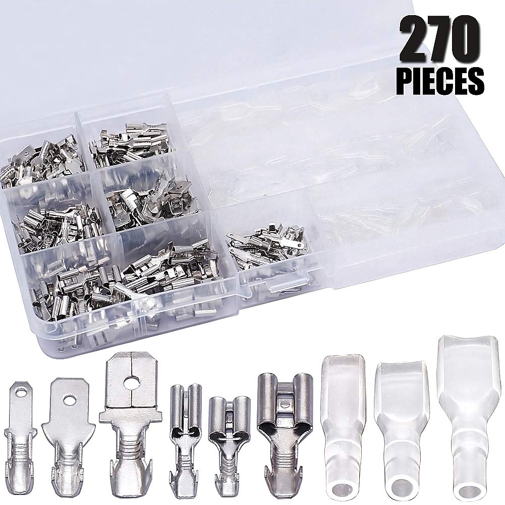 Twidec/270Pcs Assortment Kit Quick Splice Male and Female Wire Spade 2.