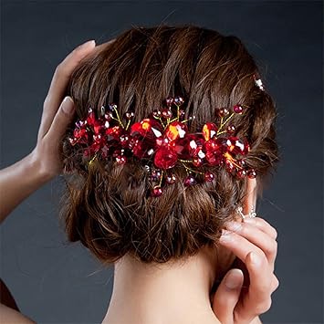 Amazon Com Wcysin Bridal Flower Side Hair Clips Red Crystal Hair