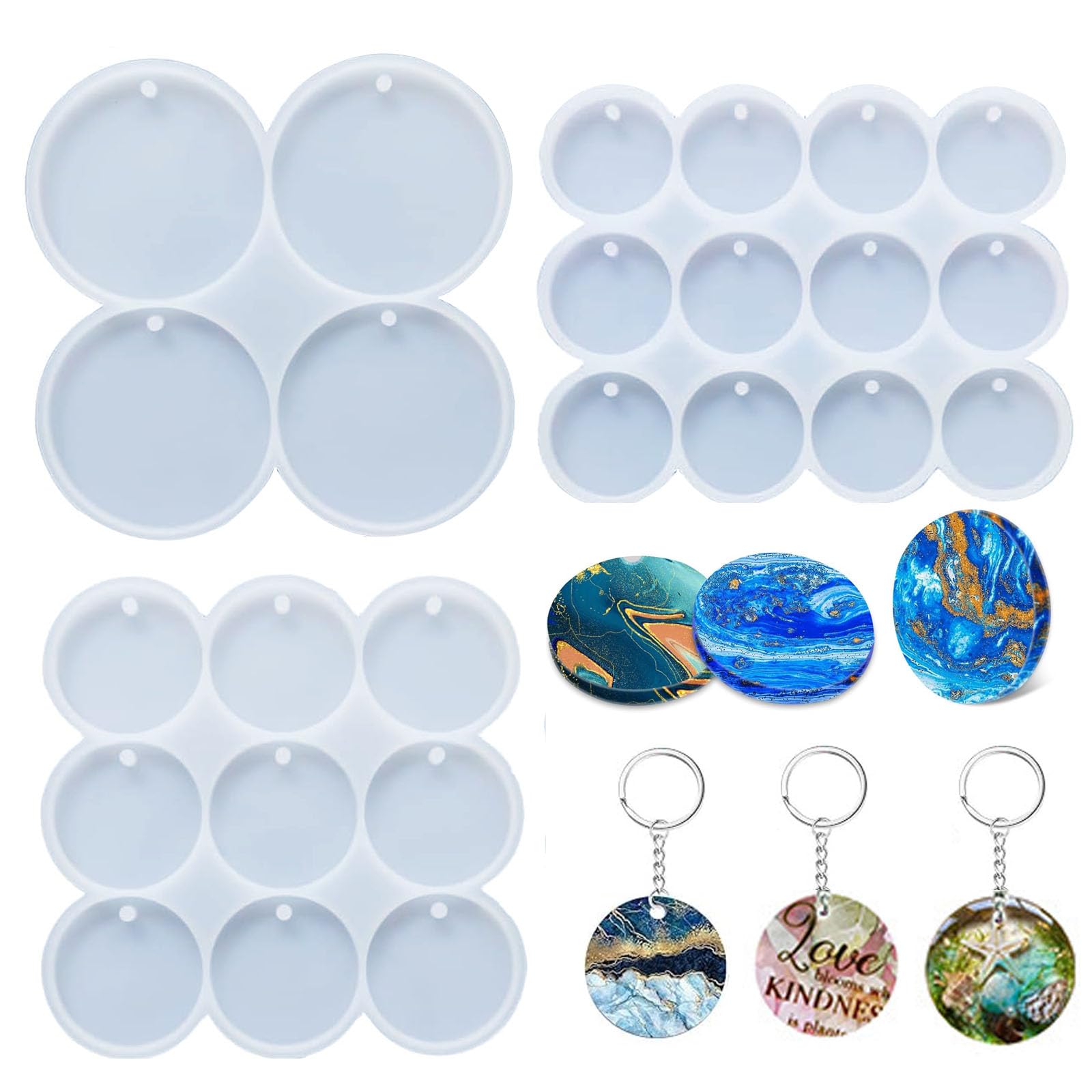 AFINSEA 25 Cavity Resin Circle Molds,Round Keychain Silicone Mold,Drilled Round Earrings Pendant Mold,Resin Keychain for Pet Tag Molds,DIY Wind Chimes