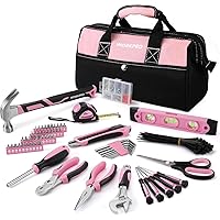 WORKPRO Pink Tool Kit, 263-Piece Home Repairing Tool Set with Wide Mouth Open Storage Bag, Household Tool Kit - Pink Ribbon
