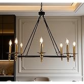 Wellmet Black Gold Wagon Wheel Chandelier, 35inch Diameter Wagon Wheel Chandelier, 8-Light Rustic Wagon Wheel Pendant Light f