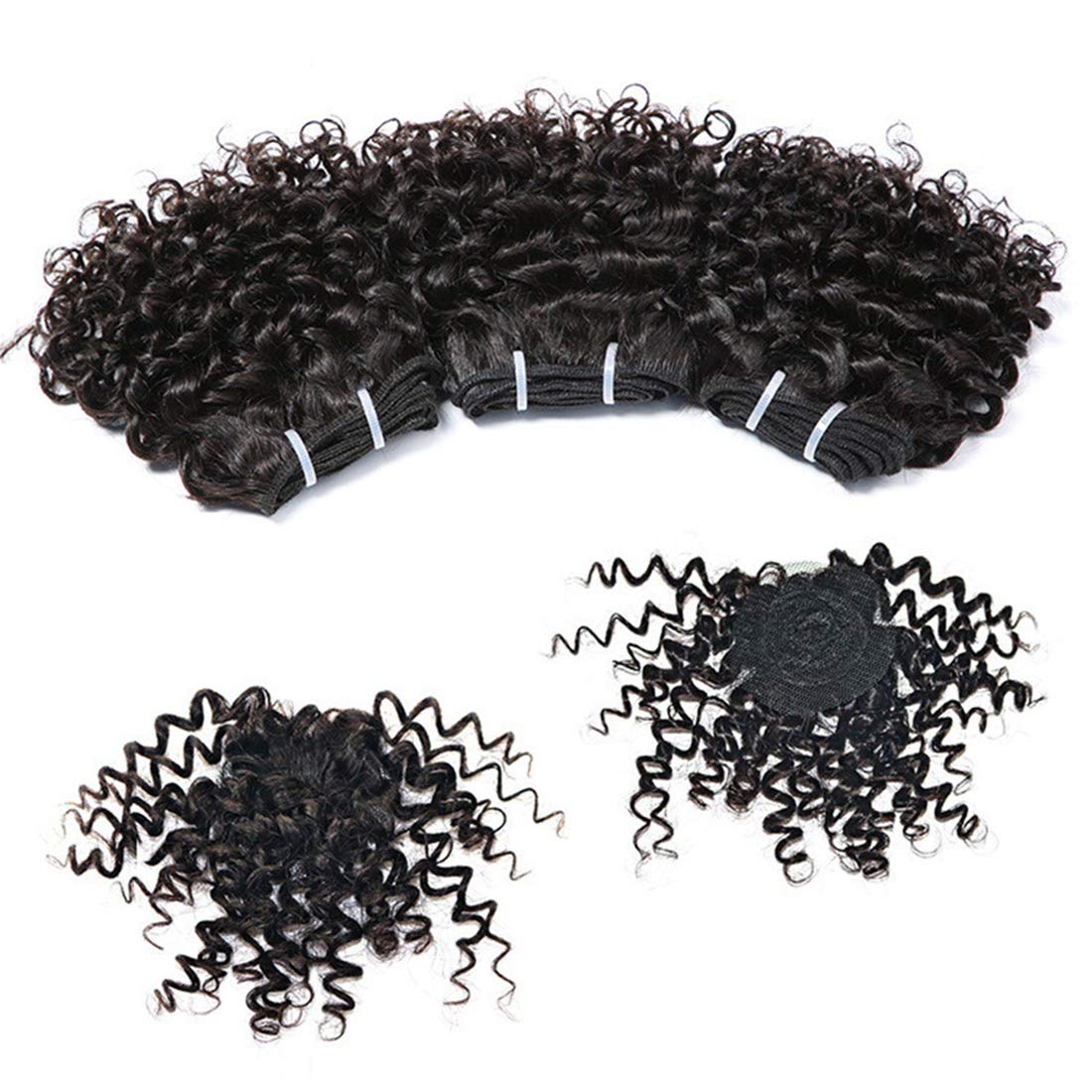 Peruvian Virgin Hair Short Kinky Curly Human Hair Weave Bundles 3 Pieces 6 Inches 119 Grams Natural Black Colour โ image 1