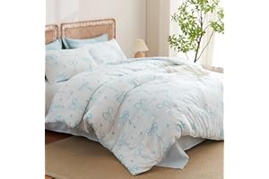 Bildenly Queen Comforter Set White - Blue Bow Comforter Set Queen Size, Quilt Bedding Set 3 Pieces, Soft Comforter(90‘’ x 90‘