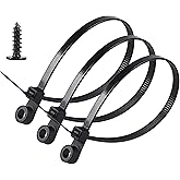 YIKANGHENG Black 5.9 Inch Nylon Zip Tie with Screw Holes, 100 Pcs, Includes 100 Pcs Black M4 x 12 Stainless Steel Screws for Daily Fastening