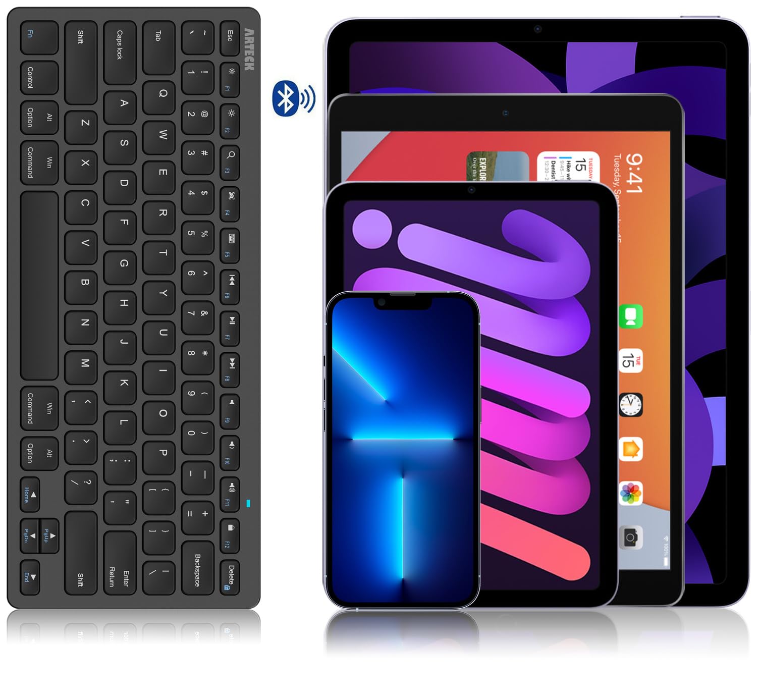 Arteck Ultra-Slim Bluetooth Keyboard Compatible with iPad 10.2-inch/iPad Air/iPad 9.7-inch/iPad Pro/iPad mini, iPhone and Other Bluetooth Enabled Devices Including iOS, Android, Windows, Black