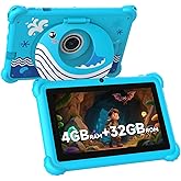 7-inch Kids Tablet for Toddlers, Android 12, 4GB RAM, 32GB ROM, WiFi, Bluetooth, Safe Eye Protection IPS Screen, Parental Controls, Dual Camera, Transparent Case for Education & Gaming (Blue)