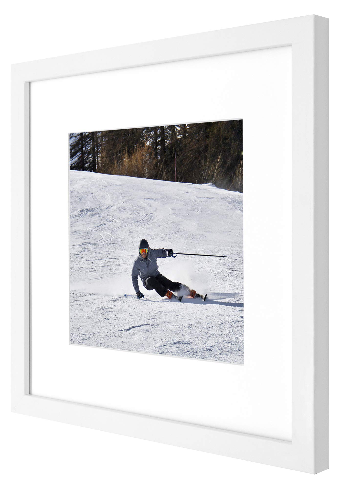 Golden State Art, Phone Instagram Frame Collection, 12x12" inch Bevel Cut Mat Square Photo Wood Frames with Photo Mat & Real HD Glass for 8x8-inch Photos, Classic White