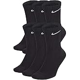 Nike Unisex Performance Cushion Crew Socks with Band (6 Pairs), Black/White, Large