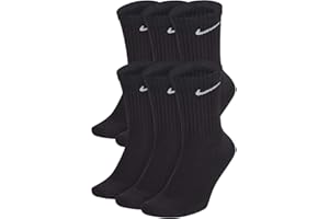 Nike Unisex Performance Cushion Crew Socks with Band (6 Pairs), Black/White, Large