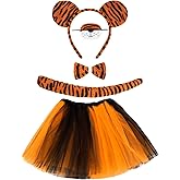 CIEHER Tiger Costume Set - Tiger Ears Headband Nose Bow Tie Tail and Tulle Skirt for Halloween/Birthday/Cosplay Animal Decorations