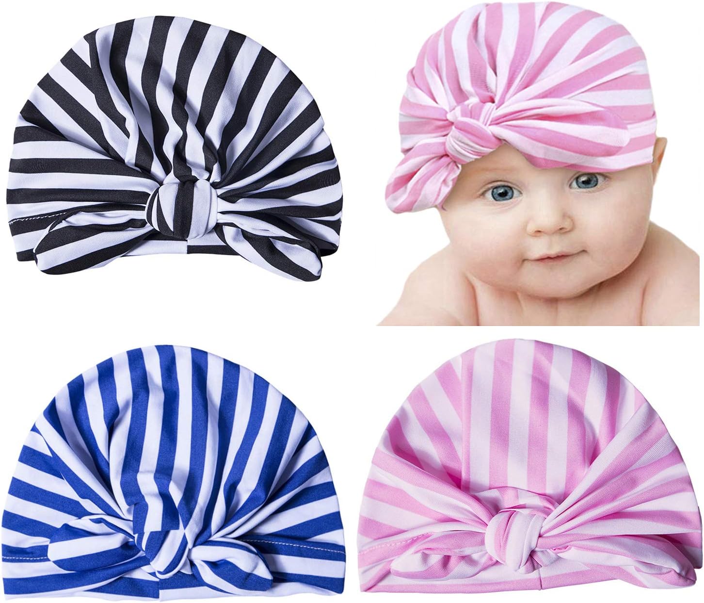 Darller 3 Packs Newborn Hospital Hat Girl Nursery Beanie Cap Baby Infant Hat with Cute Bow