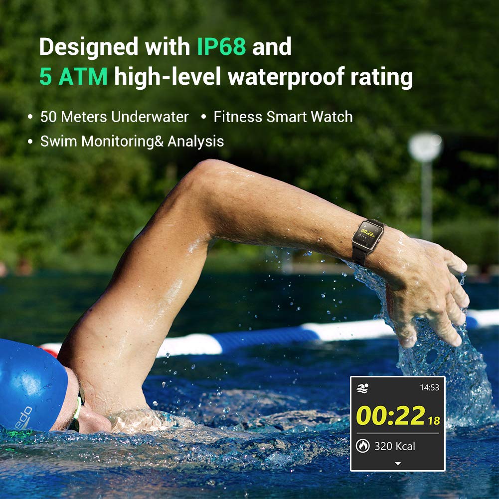 Enow Smart Watch, GPS IP68 Waterproof Touch Screen Fitness Bluetooth Tracker with 24h Heart Rate Monitor, Sleep Tracker, 17 Sports Mode, Pedometer Step Calories Counter for Women Men, Android/ iOS