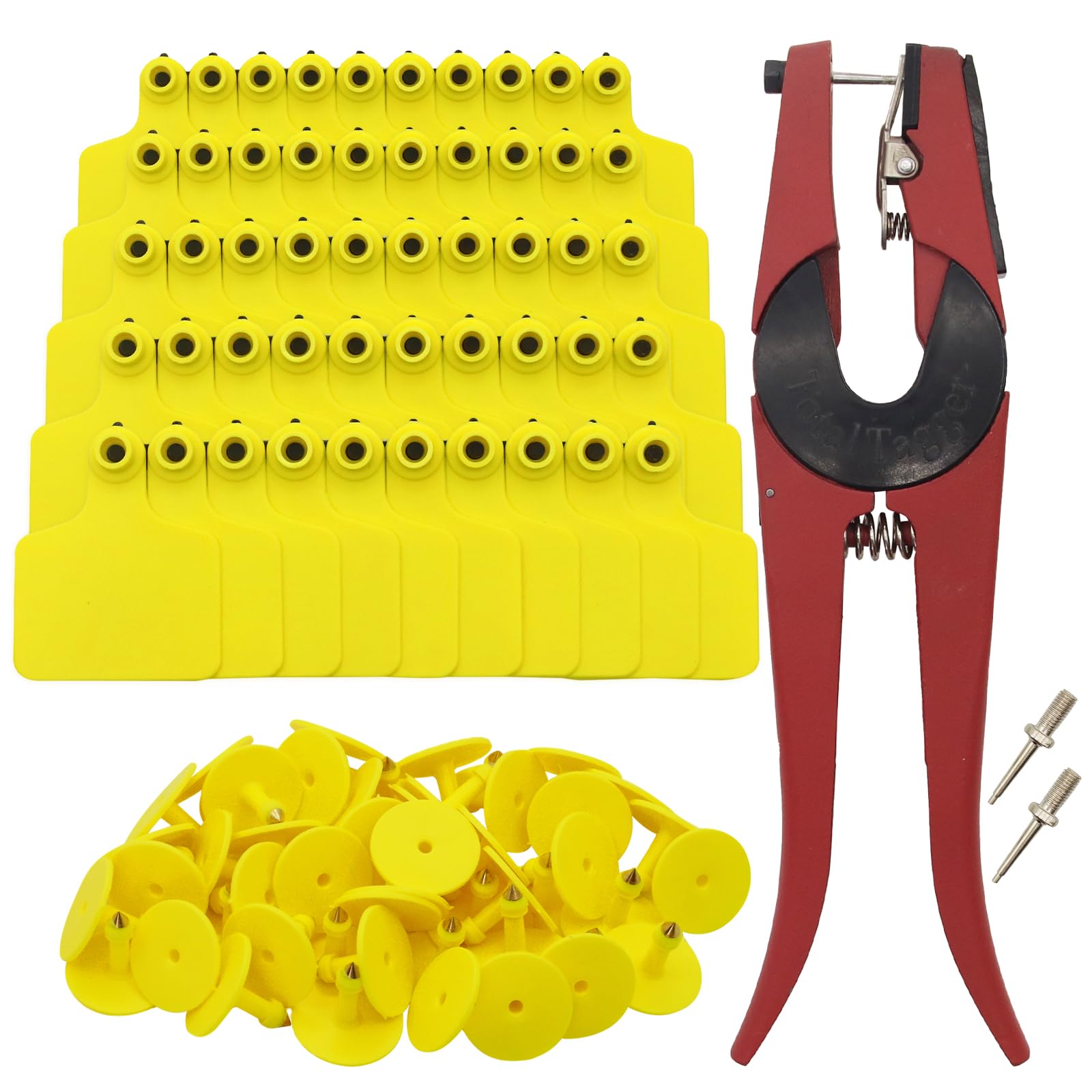 Photo 1 of 100 Pieces Blank Cattle Ear Tags with Pliers,TPU Blank Animal Identification Livestock Ear Tags for Cattle Cow Horse Pig Goat Sheep (Yellow)