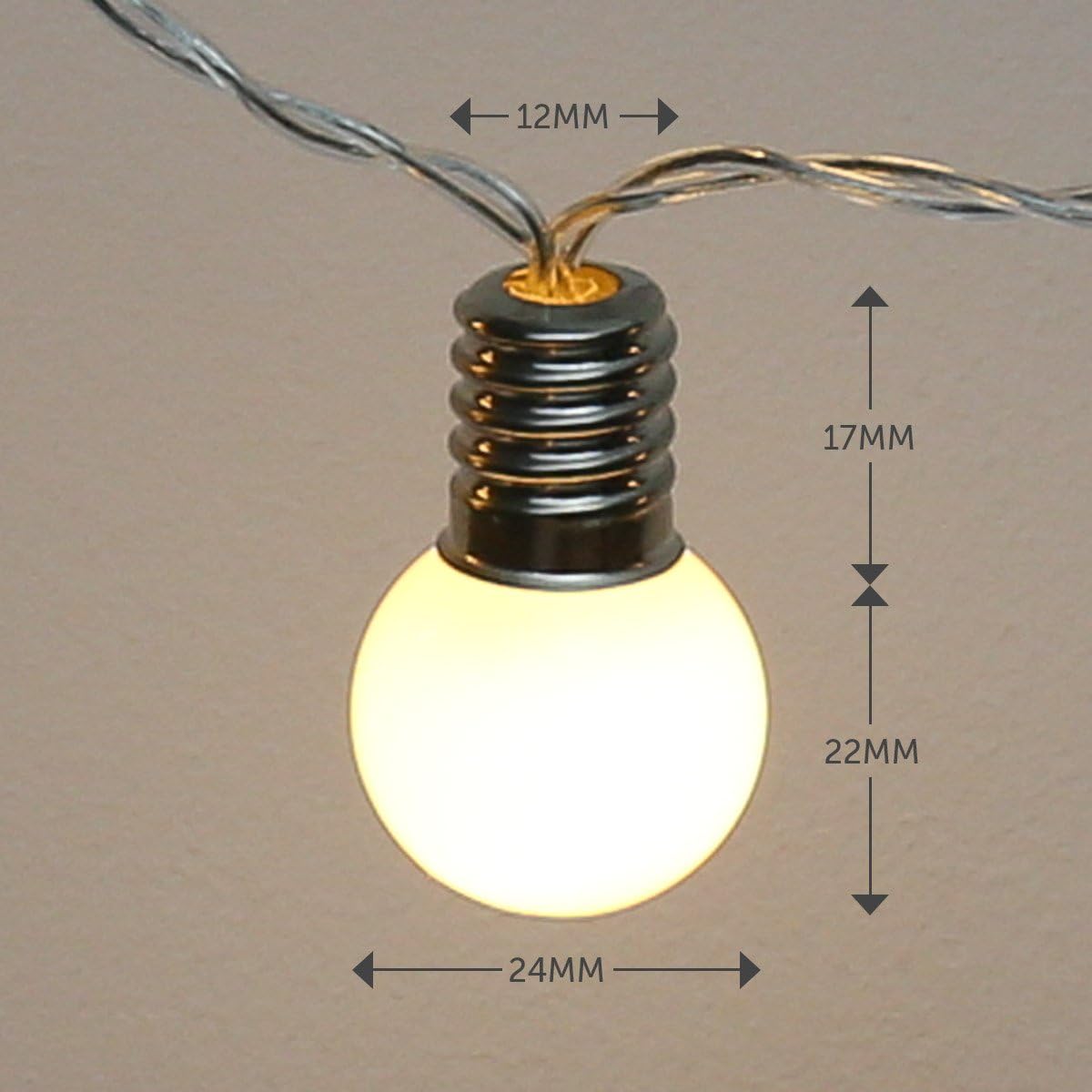 Festive Lights, 1.5m Battery Frosted Mini Festoon Fairy String Lights with 10 Warm White LED Bulbs, Indoor Use, Clear Cable - Image 5