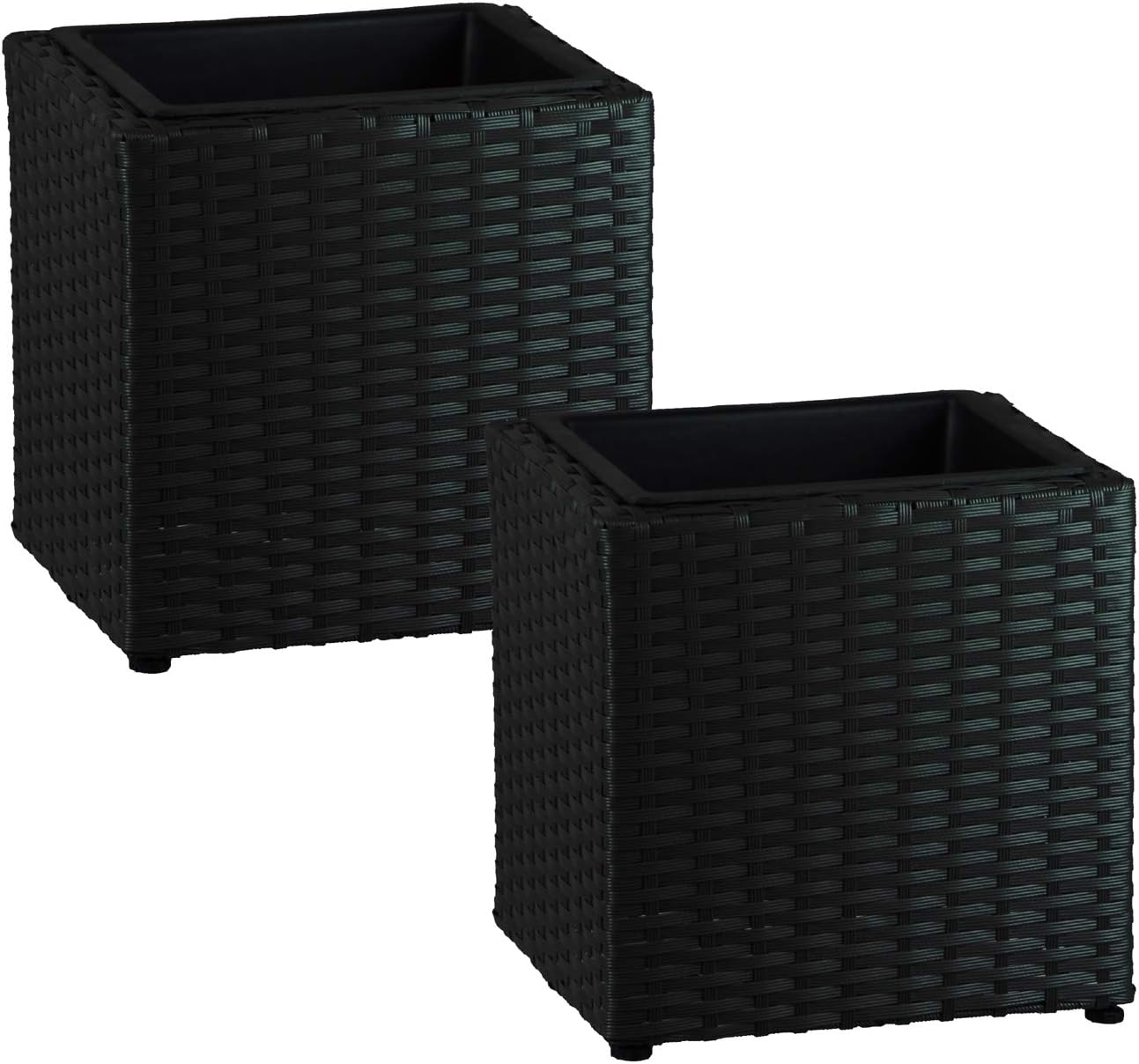 Handmade Poly Rattan Square Black Weave Planter & Insert Pot 28cm (H
