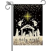 Christmas Winter GardenFlag Jesus Nativity Garden Flag Holy Night Christian Holiday Farmhouse Decorations Burlap Vertical Double Sided Yard Outdoor Decor 12.5 x 18 Inch