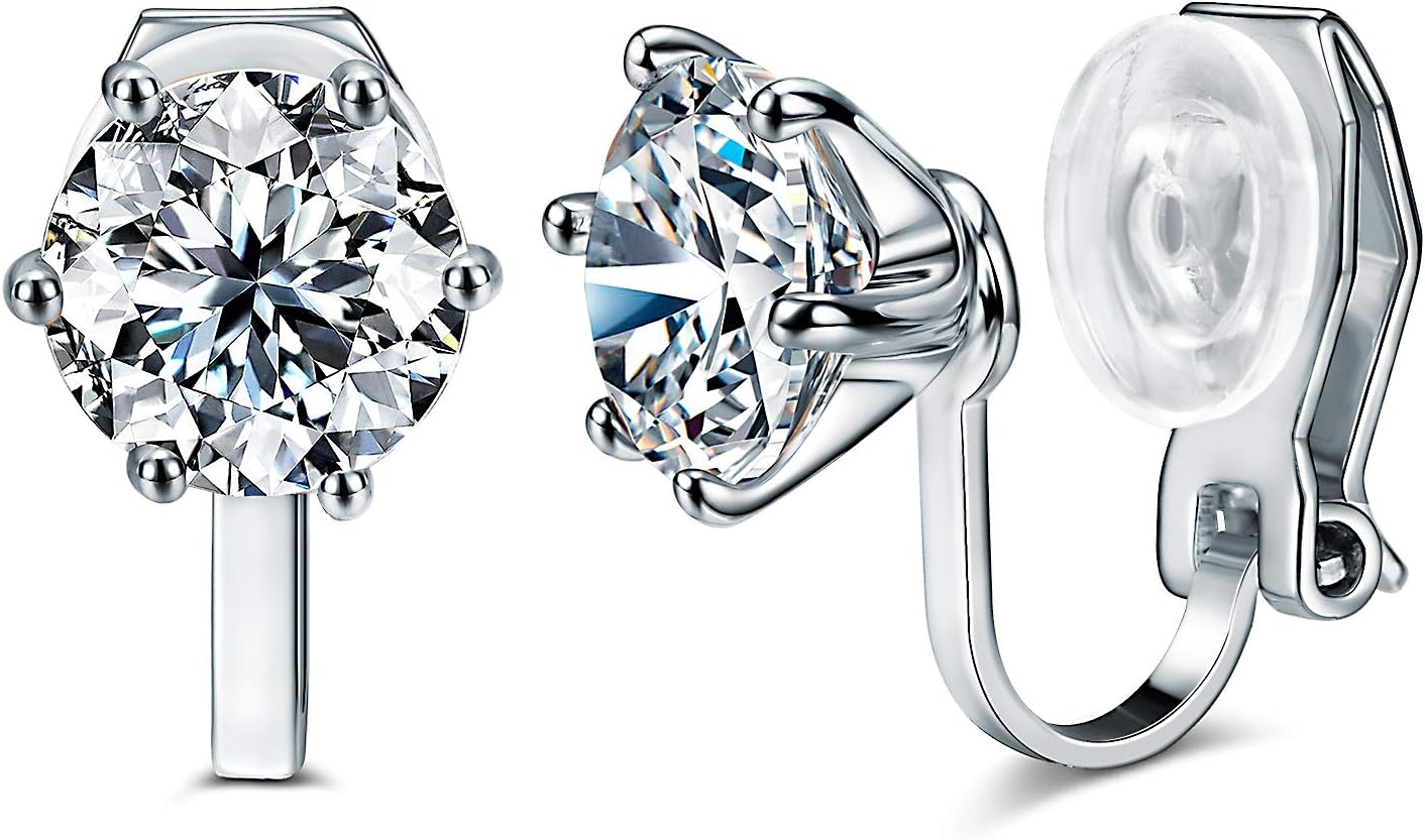 14K Rose Gold Plated 1.5 Carat CZ Clip-On Earrings - 7.5mm Round Cut Simulated diamond Clip-ons